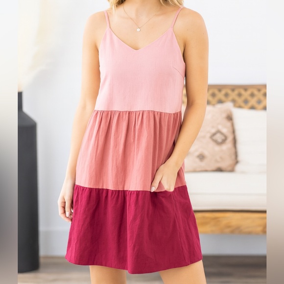 💗5 for $25💗 Pink Shades Colorblock Dress - Picture 1 of 9